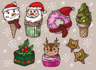 Happy Christmas  hand drawing festive christmas clipart elements collection