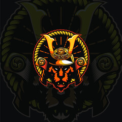 Tiger Head Samurai Mascot Vector Illustration