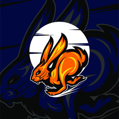 Jumping  Orange Rabbit Mascot Logo