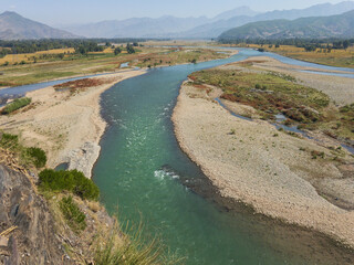 Aerial view of River swat from a mountain