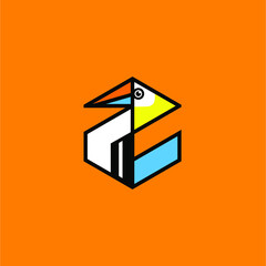 Orange Hexagonal Shaped Toucan Bird Logo