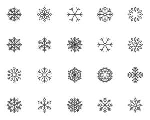 set of snow flake line icons, cool, winter, christmas