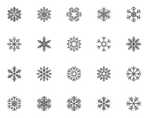 set of snow flake line icons, cool, winter, christmas