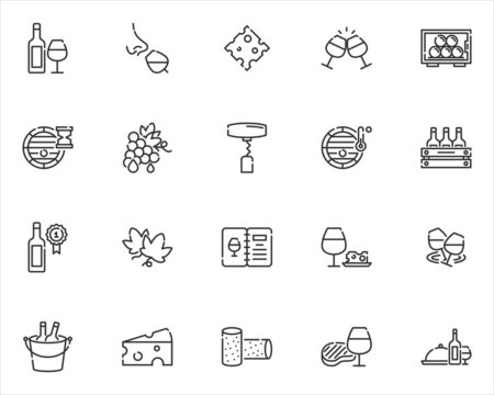 set of wine thin line icons, alcohol, drinks