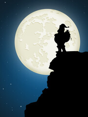 Santa Claus on the rope in the moonlight