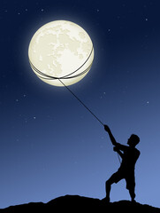 Obraz na płótnie Canvas man tries to capture the moon