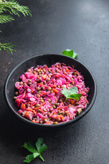 beetroot salad beet vegetables vinaigrette ready to eat meal snack on the table copy space food background rustic. top view keto or paleo diet veggie vegan or vegetarian food