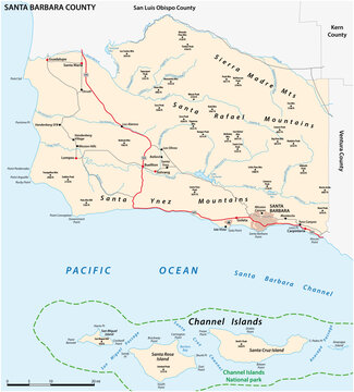 vector road map of California Santa Barbara County, United States