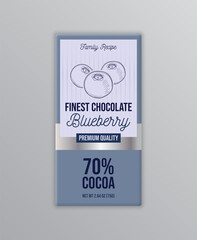 Blueberry chocolate label template. Modern vector packaging design layout. Isolated