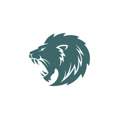Modern, Simple, Monochrome Colored Roaring Lion Head Silhouette Logo Vector Illustration