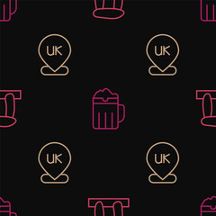 Set line Stonehenge, Location England and Wooden beer mug on seamless pattern. Vector