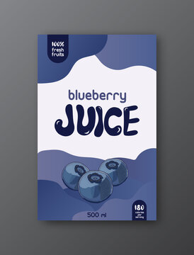 Blueberry juice label template. Modern vector packaging design layout. Isolated