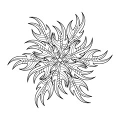 Mandala. Doodle plant leaves coloring book page. Vector hand drawn black and white background