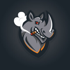 Rhino smoking mascot logo design illustration vector