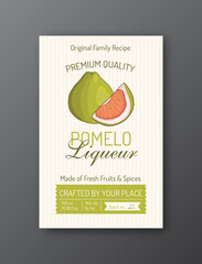 Pomelo liqueur label template. Modern vector packaging design layout. Isolated