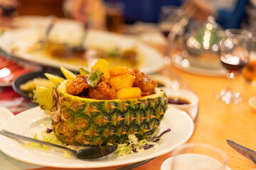 Sweet And Sour Pork With Pineapple in Chinese restaurant