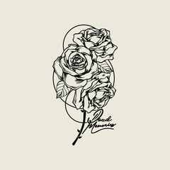 Aesthetic, Minimalist Roses Line Art T-shirt, Poster, Tattoo Design Illustration