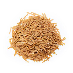 Pasta on white background. Dry Short Macarons. Space for text. File Contains Clipping Path. Traditional Italian Pasta.