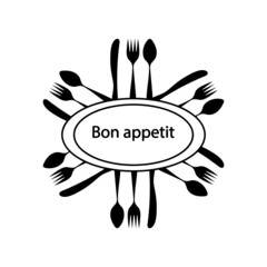 Bon appetit . Dish and cutlery for the design of the menu. Vector illustration