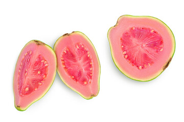 Guava fruit slices isolated on white background with clipping path and full depth of field. Top view. Flat lay