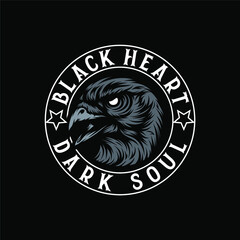 Black And White Gothic, Dark Aesthetic Raven Emblem Graphic T-shirt Vector Illustration
