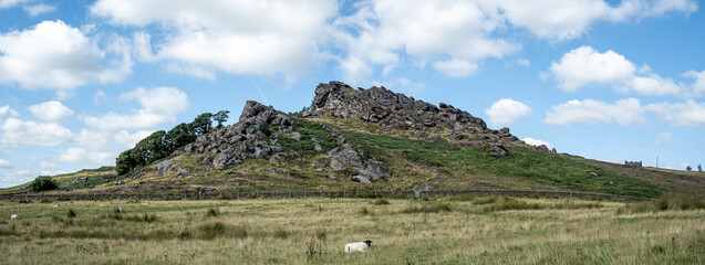 Panoramic view of The Roaches from Hen Cloud in the Peak District National Park.