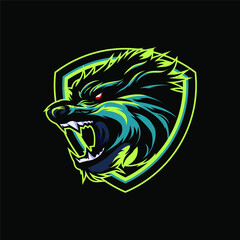Neon Green And Blue Colored Hyena E-sport, Gaming, Sport Mascot Badge Logo Identity