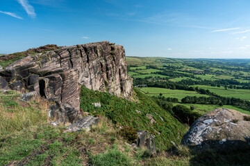Panoramic view of The Roaches from Hen Cloud in the Peak District National Park.