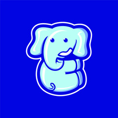 Cartoon Cute Blue Colored Elephant Logo Mascot Illustration