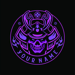 Light Violet Colored Samurai Skull E-sport, Gaming, Martial Art Emblem Mascot Logo