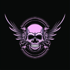 Vintage Skull And Wings Badge T-shirt Design Illustration