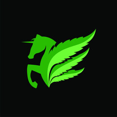 Modern, Smart, Minimalist Green Colored Unicorn Cannabis Health And Medicine, Brand Identity Logo Vector