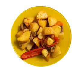 Yellow Plate with middle vegan vegeterian stew isolated