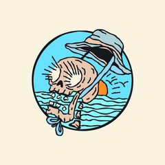 odern, Minimalist, Hand Drawn Cartoon Style Summer Skull T-shirt Design Illustration