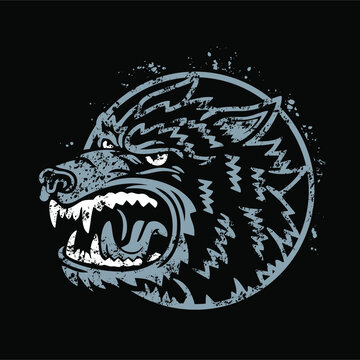 Vintage Roaring Angry Grey Wolf T-shirt Design illustration