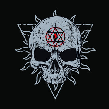 Aesthetic Dark, Gothic Skull With Pentagram Symbol Vector Artwork Illustration