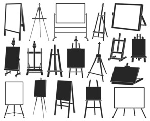 Easel vector black icon set . Collection vector illustration easel on white background. Isolated black illustration icon set of canvas on stand for web design.