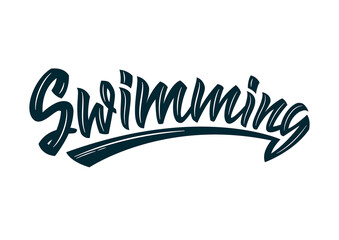 Swimming text on white background. Hand-drawn vector typography illustration in graffiti style. Logo design for any purposes.