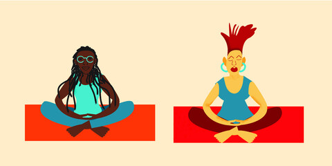 Older lesbian couple meditating together 