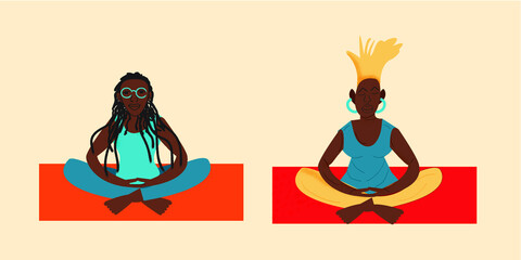 Older lesbian couple meditating together 