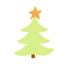 cute hand-drawn cartoon Christmas tree with a star. vector image isolated on a white background
