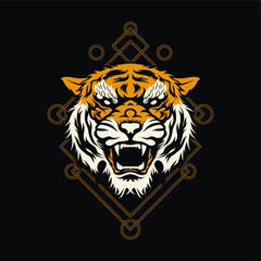 Obraz premium Luxury, Esoteric Golden Tiger Symbol Vector illustration