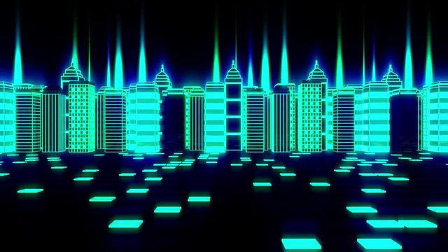3d Glowing City Night Looped Video