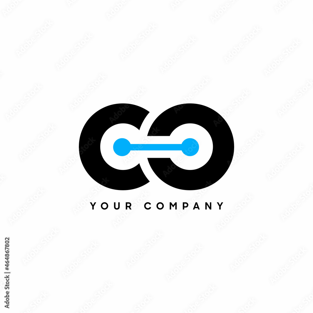 Poster Abstract Initial Letter C and O Linked Logo. Black and Turquoise Dots Power Style Connected. Usable for Business and Technology Logos. Flat Vector Logo Design Template Element.