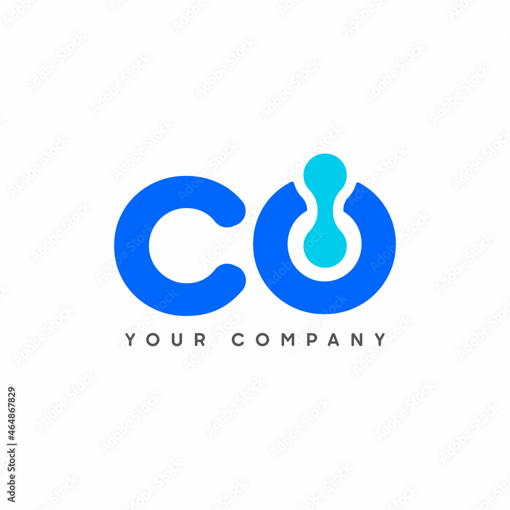 Poster abstract initial letter c and o logo. blue and turquoise dots power style connected. usable for busi