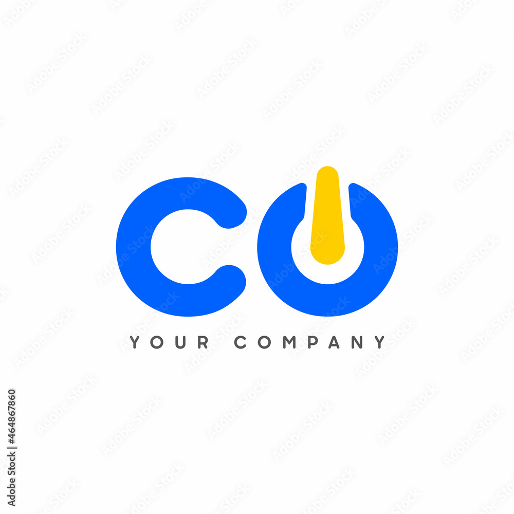 Poster Abstract Initial Letter C and O Logo. Blue and Yellow Power Style Connected. Usable for Business and Technology Logos. Flat Vector Logo Design Template Element.