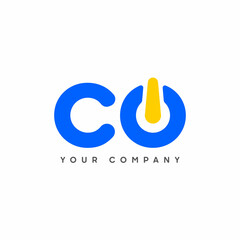 Abstract Initial Letter C and O Logo. Blue and Yellow Power Style Connected. Usable for Business and Technology Logos. Flat Vector Logo Design Template Element.
