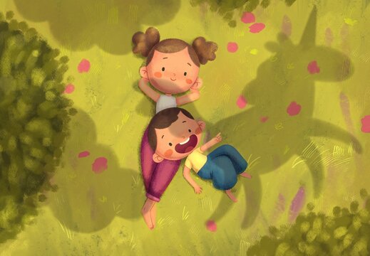 children watching clouds