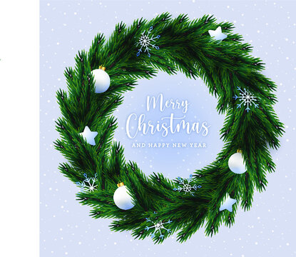 White Christmas realistic wreath concept background