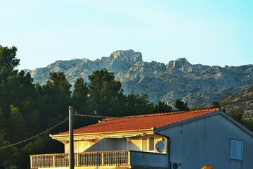 Croatia-view of a the mountains from town Starigrad at sunset
